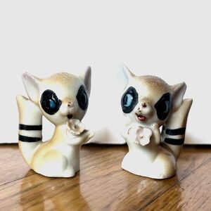 Cute Vintage porcelain raccoon figurines, make in Japan